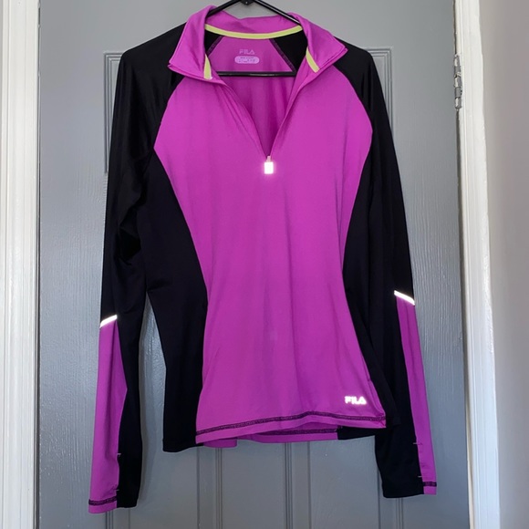 FILA Black & Purple 1/4 Zip with Pockets Long Sleeve Running pullover Size Large - Picture 1 of 5